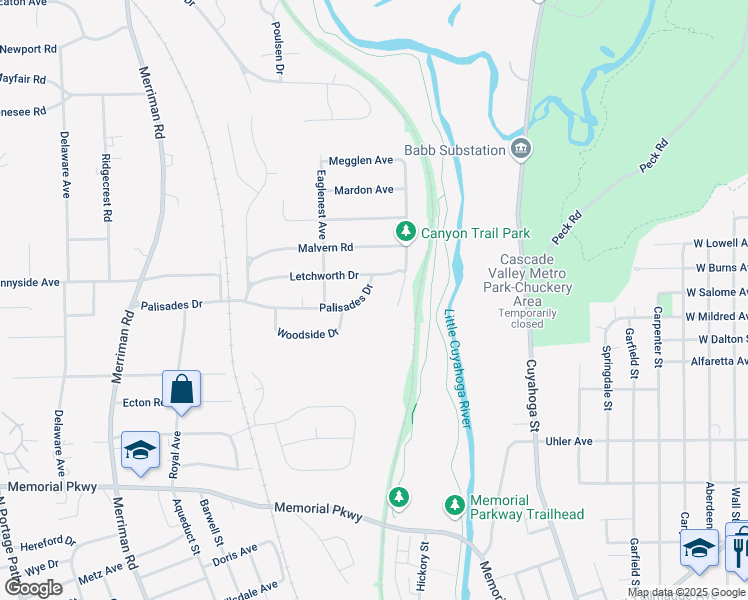 map of restaurants, bars, coffee shops, grocery stores, and more near 770 Canyon Trail in Akron