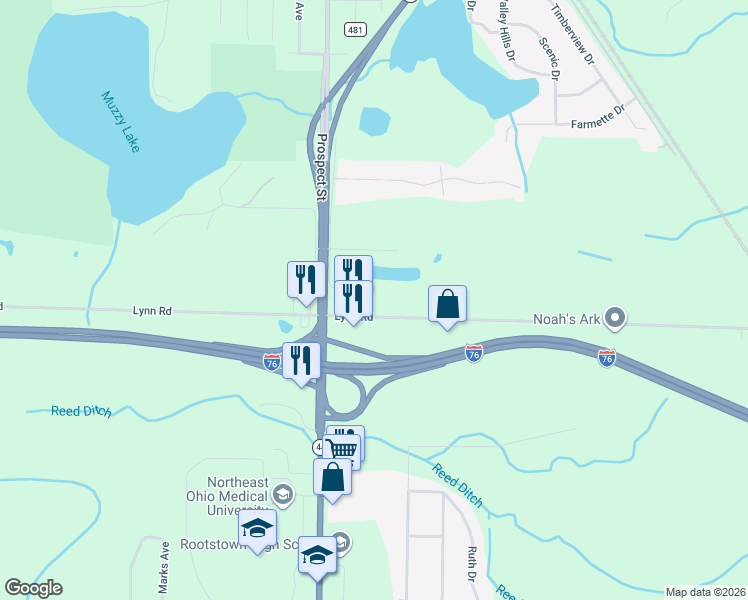 map of restaurants, bars, coffee shops, grocery stores, and more near 4243 Lynn Rd in Ravenna
