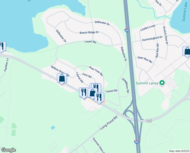 map of restaurants, bars, coffee shops, grocery stores, and more near 3120 Fern Road in Pocono Summit
