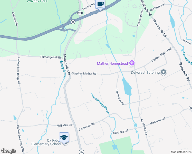 map of restaurants, bars, coffee shops, grocery stores, and more near 84 Stephen Mather Rd in Darien
