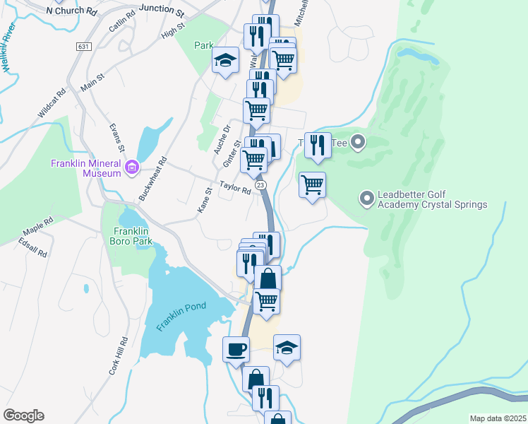 map of restaurants, bars, coffee shops, grocery stores, and more near 157 New Jersey 23 in Franklin