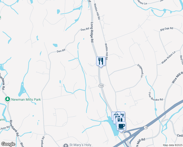 map of restaurants, bars, coffee shops, grocery stores, and more near 1286 Long Ridge Road in Stamford