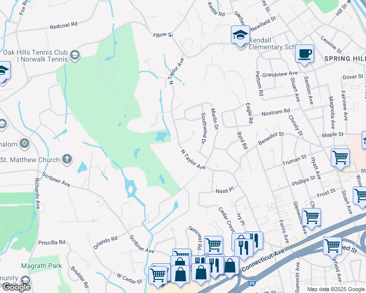 map of restaurants, bars, coffee shops, grocery stores, and more near 2A Lacey Lane in Norwalk