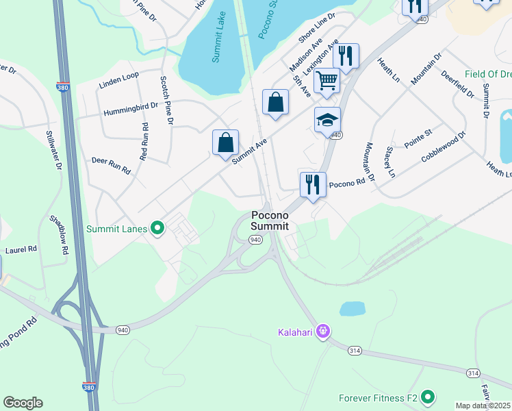 map of restaurants, bars, coffee shops, grocery stores, and more near 228 Cardinal Lane in Pocono Summit