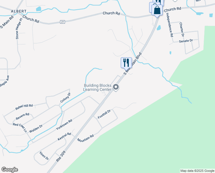map of restaurants, bars, coffee shops, grocery stores, and more near 22 Mill Street in Mountain Top