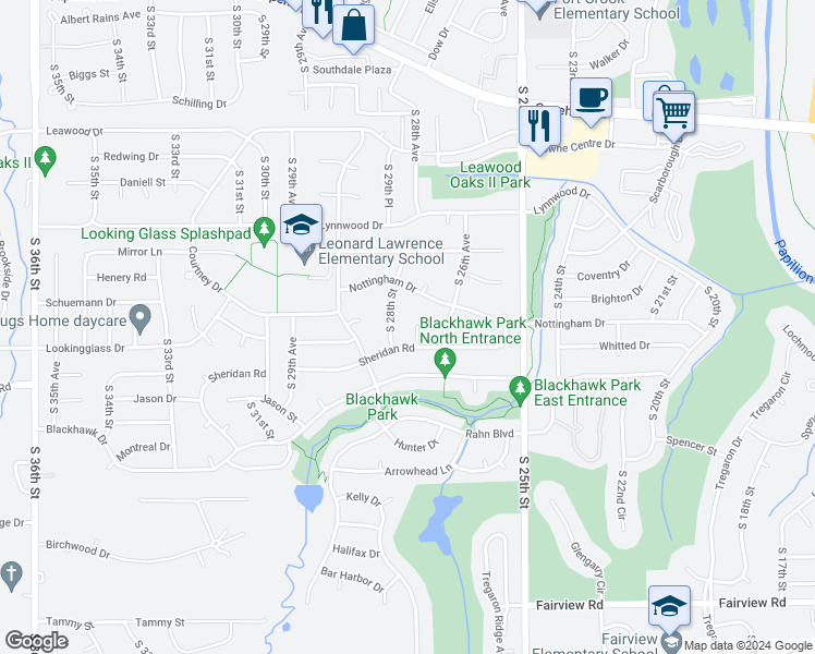 map of restaurants, bars, coffee shops, grocery stores, and more near 13402 South 27th Circle in Bellevue