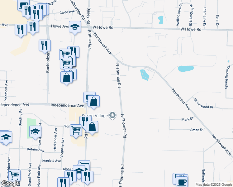map of restaurants, bars, coffee shops, grocery stores, and more near 373 North Thomas Road in Tallmadge