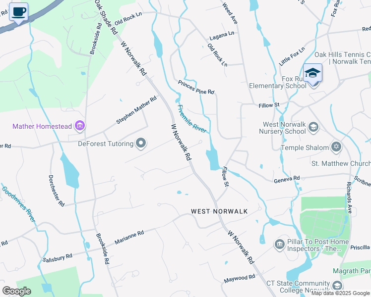 map of restaurants, bars, coffee shops, grocery stores, and more near 205 West Lake Court in Norwalk