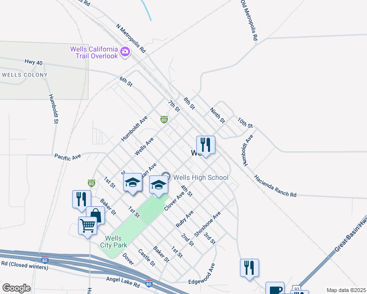 map of restaurants, bars, coffee shops, grocery stores, and more near 340 6th Street in Wells