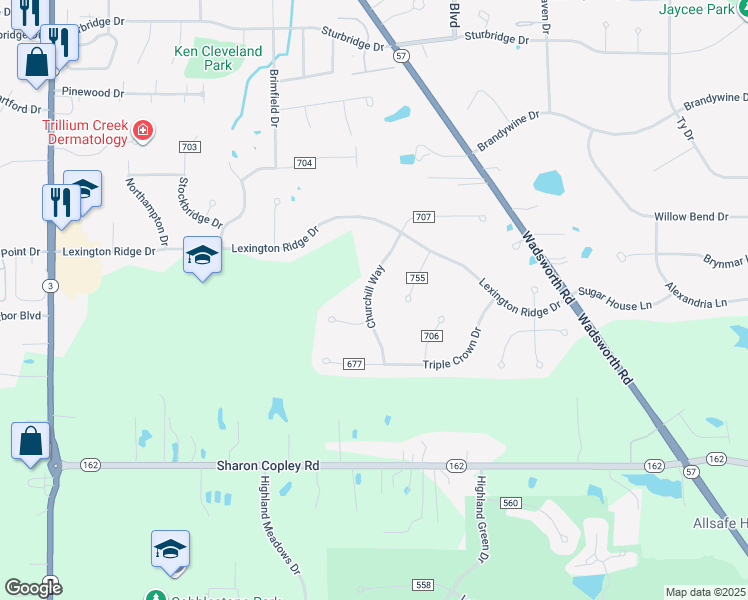 map of restaurants, bars, coffee shops, grocery stores, and more near 5961 Churchill Way in Medina