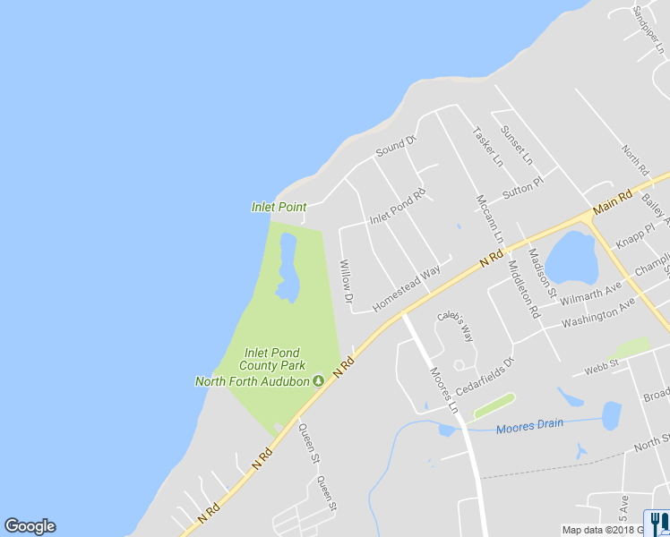 map of restaurants, bars, coffee shops, grocery stores, and more near 740 Willow Drive in Greenport