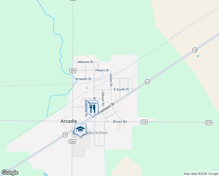 map of restaurants, bars, coffee shops, grocery stores, and more near 206 East South Street in Arcadia