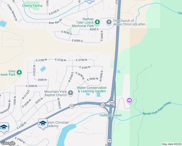 map of restaurants, bars, coffee shops, grocery stores, and more near 3624 North 2775 East in Layton