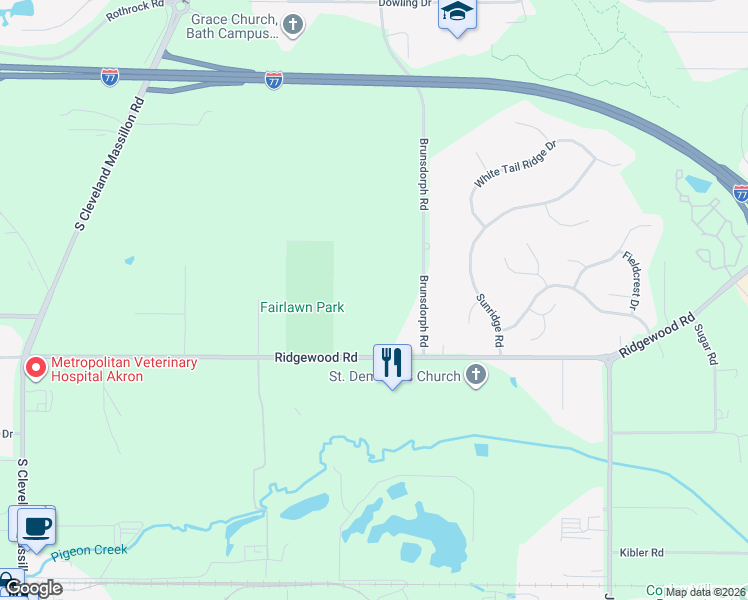 map of restaurants, bars, coffee shops, grocery stores, and more near 3303 Ridgewood Road in Fairlawn