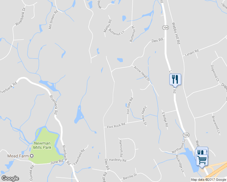 map of restaurants, bars, coffee shops, grocery stores, and more near 491 Den Road in Stamford
