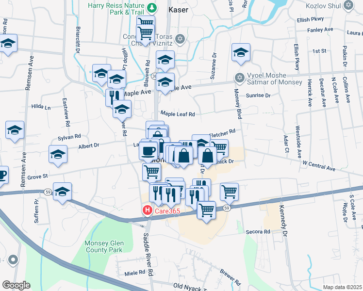 map of restaurants, bars, coffee shops, grocery stores, and more near 43 Robert Pitt Drive in Monsey