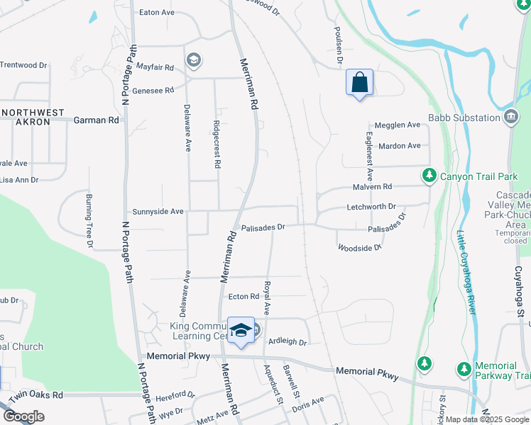 map of restaurants, bars, coffee shops, grocery stores, and more near 700 Sunnyside Avenue in Akron