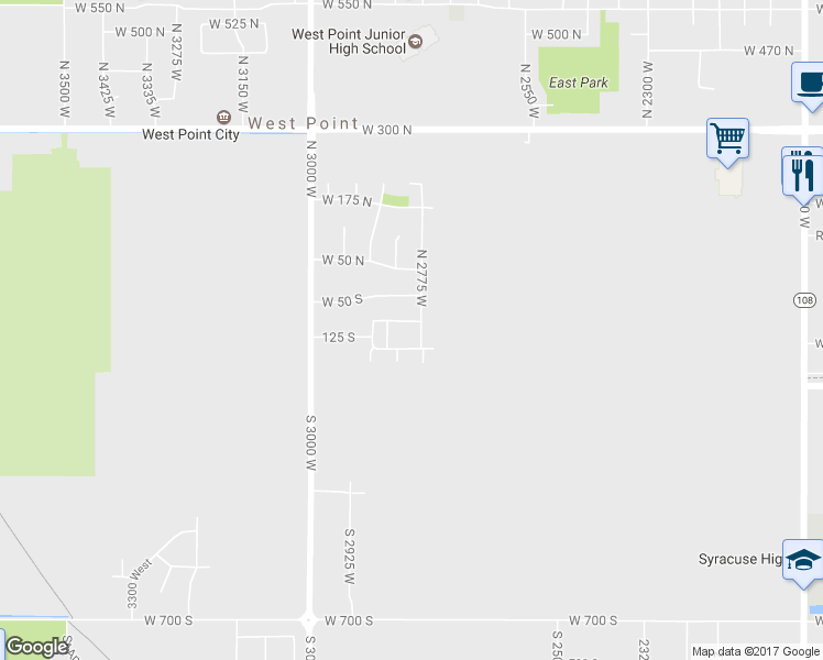map of restaurants, bars, coffee shops, grocery stores, and more near 2799 West 100 South in West Point