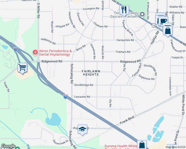 map of restaurants, bars, coffee shops, grocery stores, and more near 404 Somerset Road in Akron