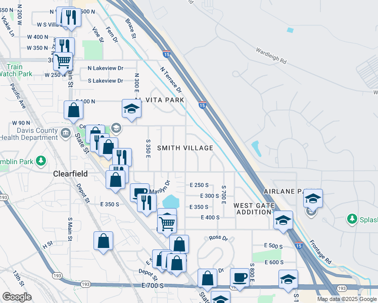 map of restaurants, bars, coffee shops, grocery stores, and more near 124 Locust Street in Clearfield