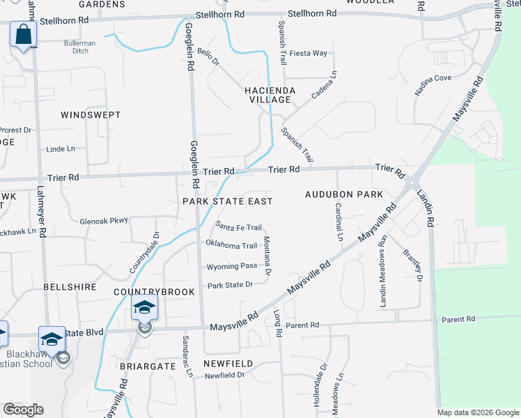 map of restaurants, bars, coffee shops, grocery stores, and more near 3604 Iowa Court in Fort Wayne