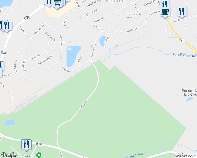 map of restaurants, bars, coffee shops, grocery stores, and more near 166 Fairview Avenue in Mount Pocono