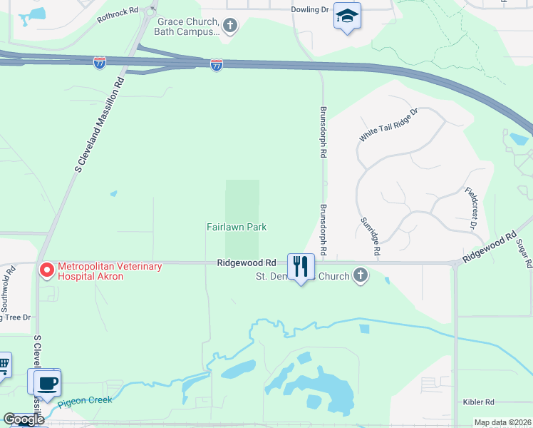 map of restaurants, bars, coffee shops, grocery stores, and more near 3303 Ridgewood Road in Fairlawn