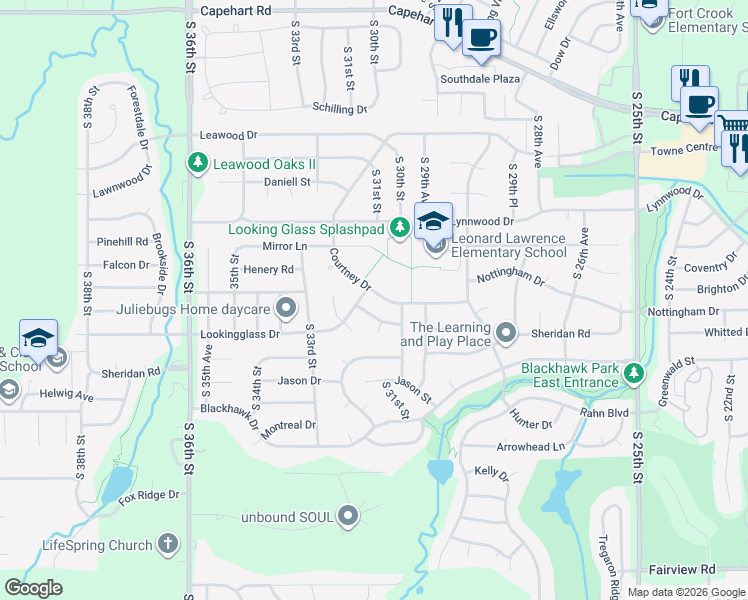 map of restaurants, bars, coffee shops, grocery stores, and more near 3102 Schuemann Drive in Bellevue