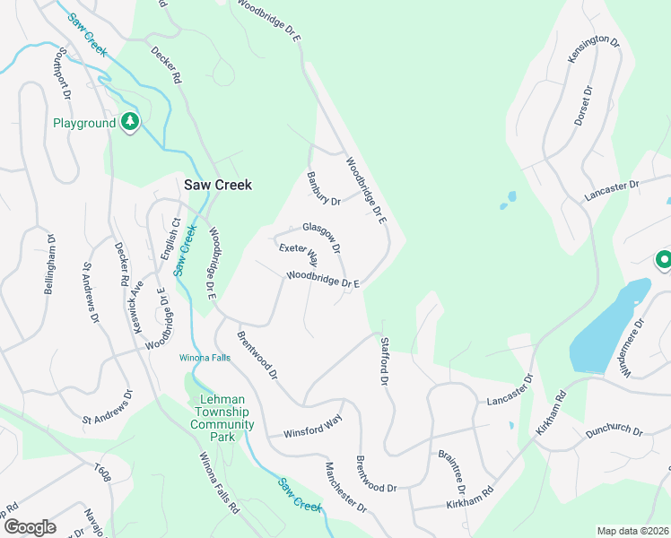 map of restaurants, bars, coffee shops, grocery stores, and more near Woodbridge Dr in Bushkill