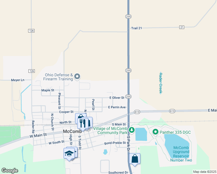 map of restaurants, bars, coffee shops, grocery stores, and more near 400 Ackerly Street in McComb