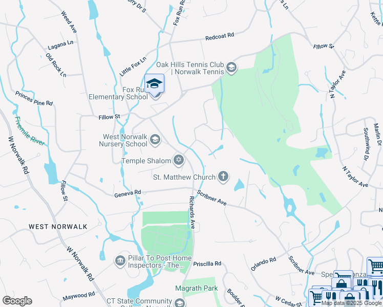 map of restaurants, bars, coffee shops, grocery stores, and more near 254 Richards Avenue in Norwalk