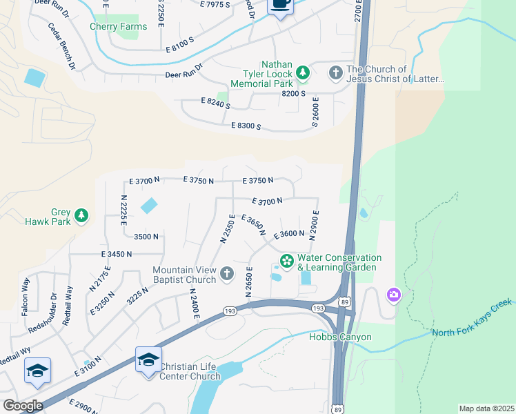 map of restaurants, bars, coffee shops, grocery stores, and more near 2660 East 3700 North in Layton