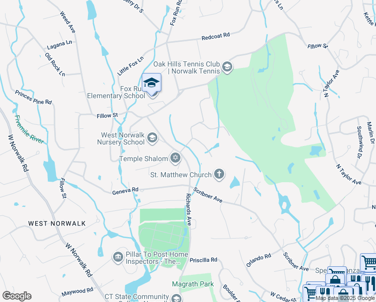 map of restaurants, bars, coffee shops, grocery stores, and more near 254 Richards Avenue in Norwalk