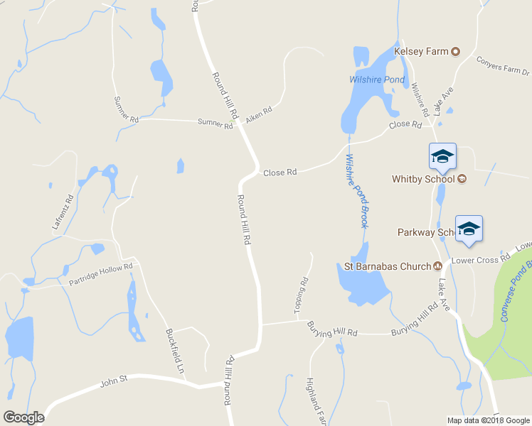 map of restaurants, bars, coffee shops, grocery stores, and more near 521 Round Hill Road in Greenwich