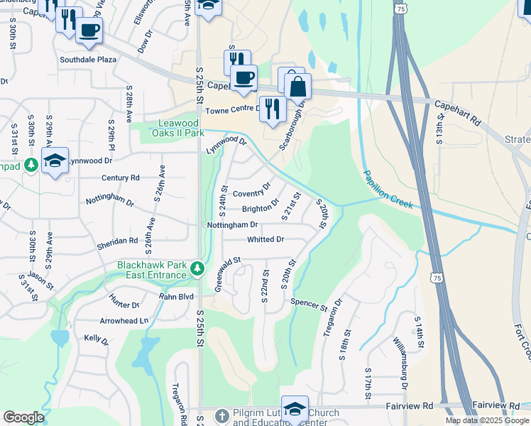 map of restaurants, bars, coffee shops, grocery stores, and more near 2201 Brighton Drive in Bellevue