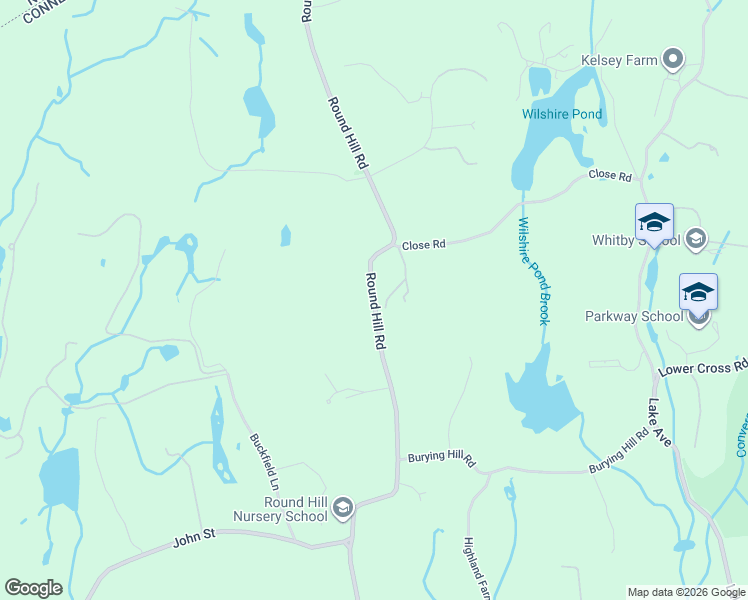 map of restaurants, bars, coffee shops, grocery stores, and more near 521 Round Hill Road in Greenwich