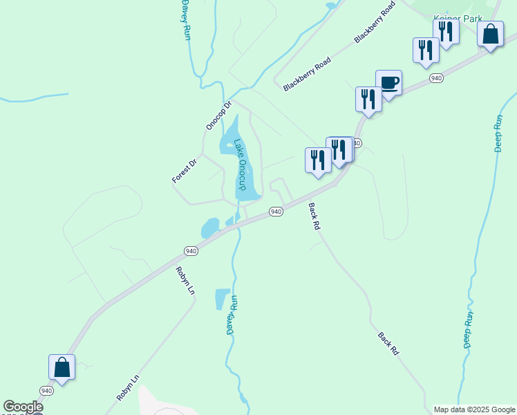 map of restaurants, bars, coffee shops, grocery stores, and more near 777 Pennsylvania 940 in Monroe County