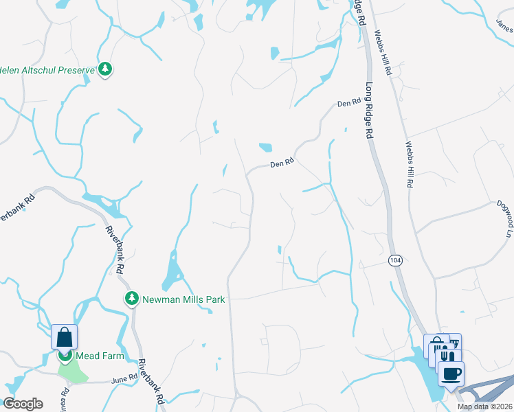 map of restaurants, bars, coffee shops, grocery stores, and more near 491 Den Road in Stamford