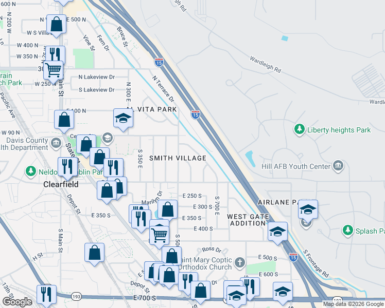 map of restaurants, bars, coffee shops, grocery stores, and more near 124 Locust Street in Clearfield