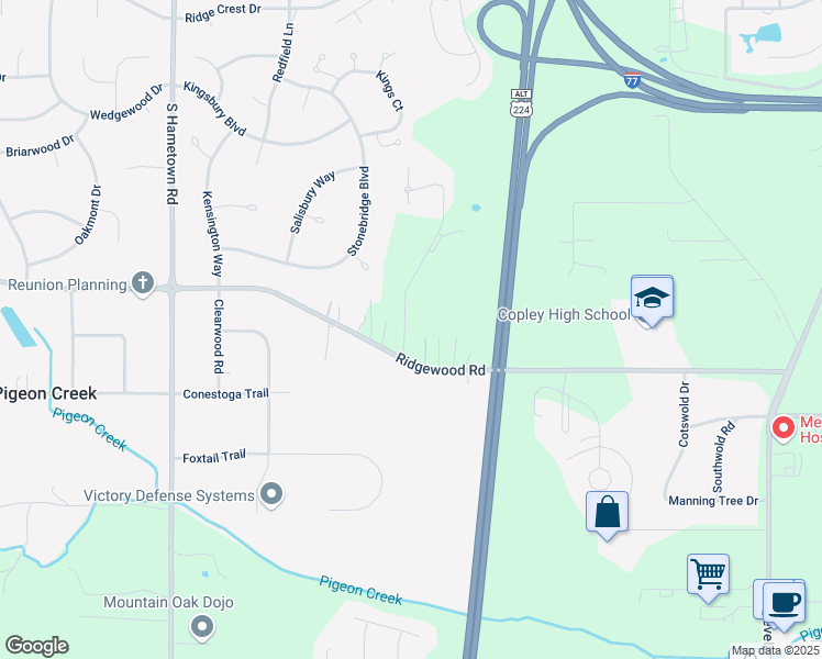 map of restaurants, bars, coffee shops, grocery stores, and more near 801 Violet Avenue in Copley