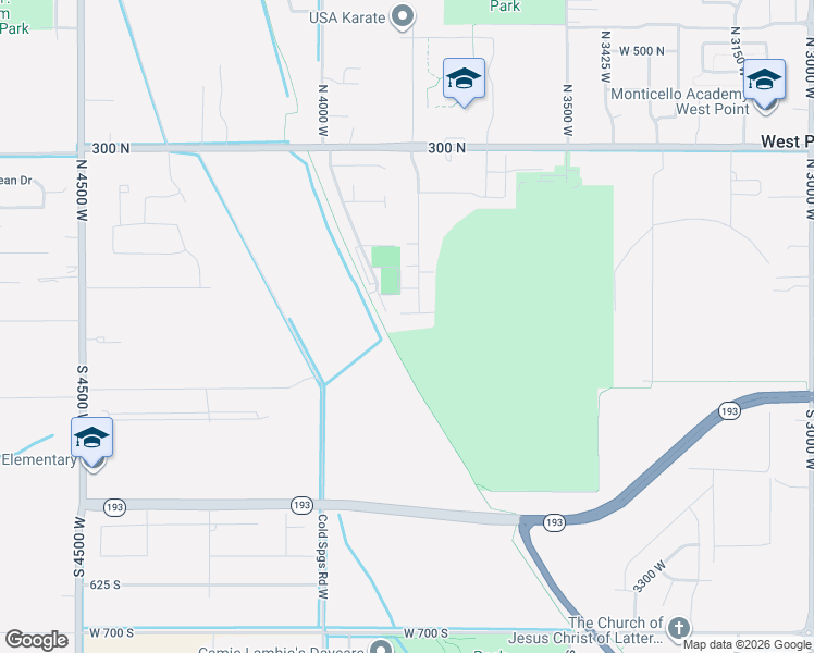 map of restaurants, bars, coffee shops, grocery stores, and more near 3849 West 50 South in West Point