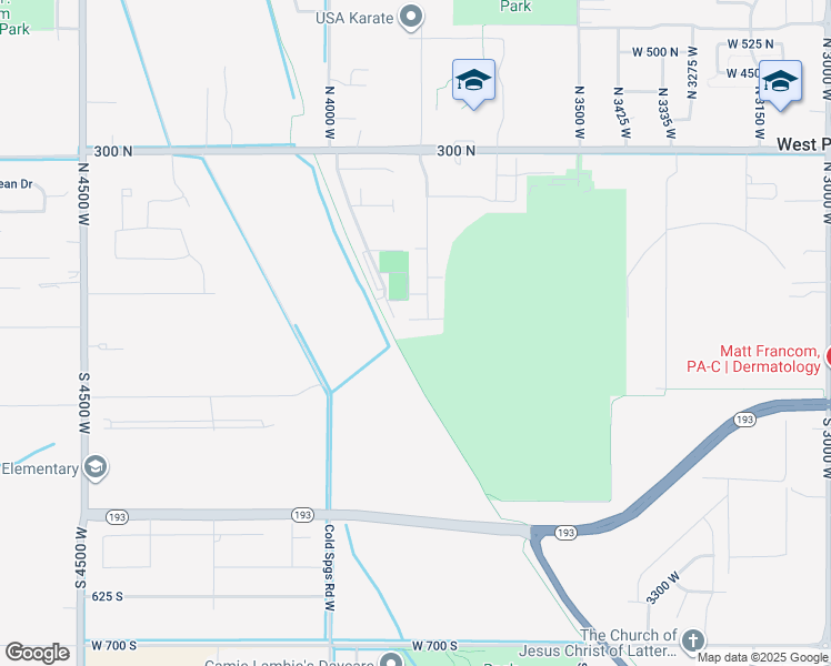 map of restaurants, bars, coffee shops, grocery stores, and more near 3849 West 50 South in West Point
