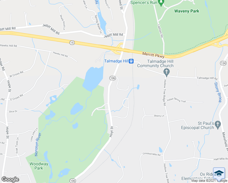 map of restaurants, bars, coffee shops, grocery stores, and more near 21 Barringer Road in Darien