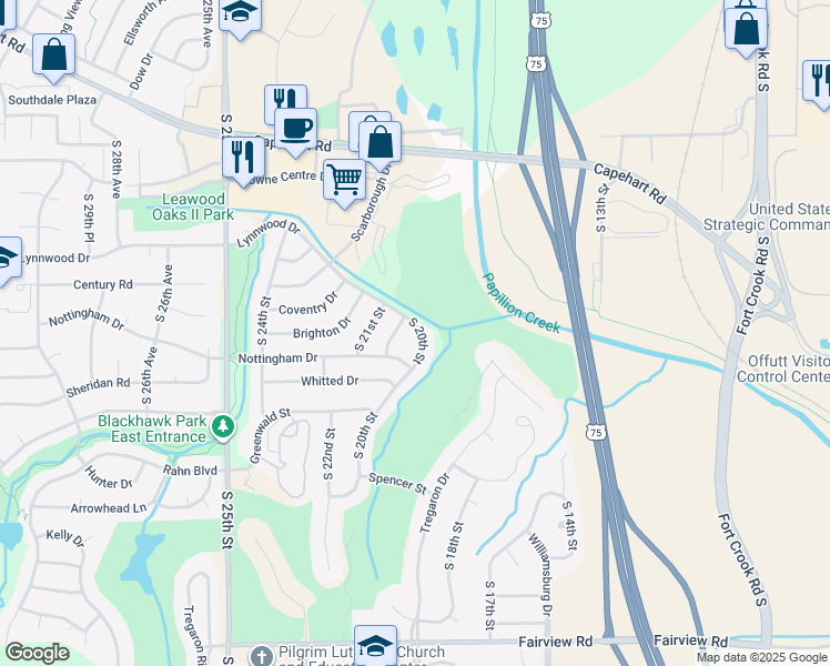 map of restaurants, bars, coffee shops, grocery stores, and more near 13301 South 20th Avenue in Bellevue