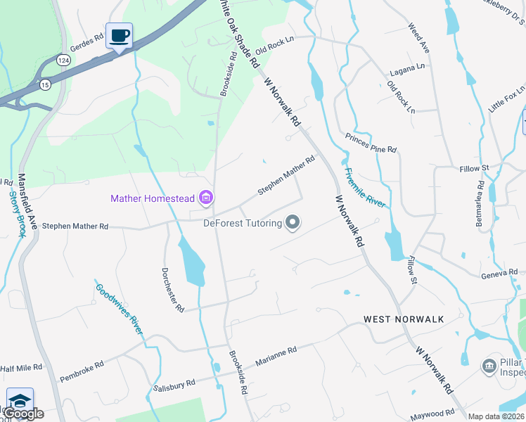 map of restaurants, bars, coffee shops, grocery stores, and more near 18 Forest Hill Road in Norwalk