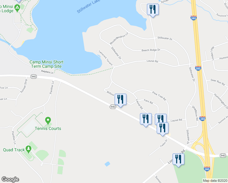 map of restaurants, bars, coffee shops, grocery stores, and more near 3242 Willow Grove Road in Pocono Summit