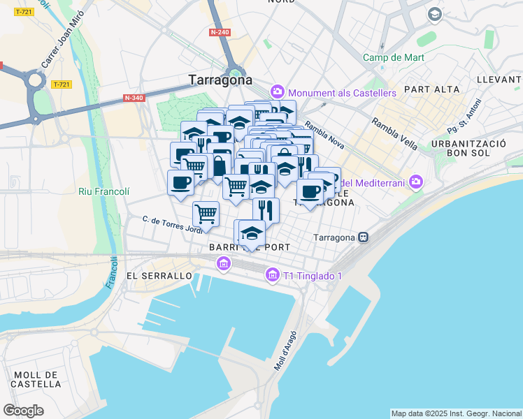 map of restaurants, bars, coffee shops, grocery stores, and more near 6 Carrer del Doctor Zamenhof in Tarragona