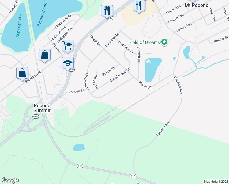 map of restaurants, bars, coffee shops, grocery stores, and more near 31 Mountain Drive in Mount Pocono