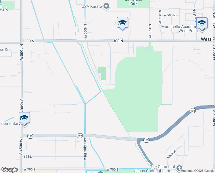 map of restaurants, bars, coffee shops, grocery stores, and more near 3851 West 50 South in West Point