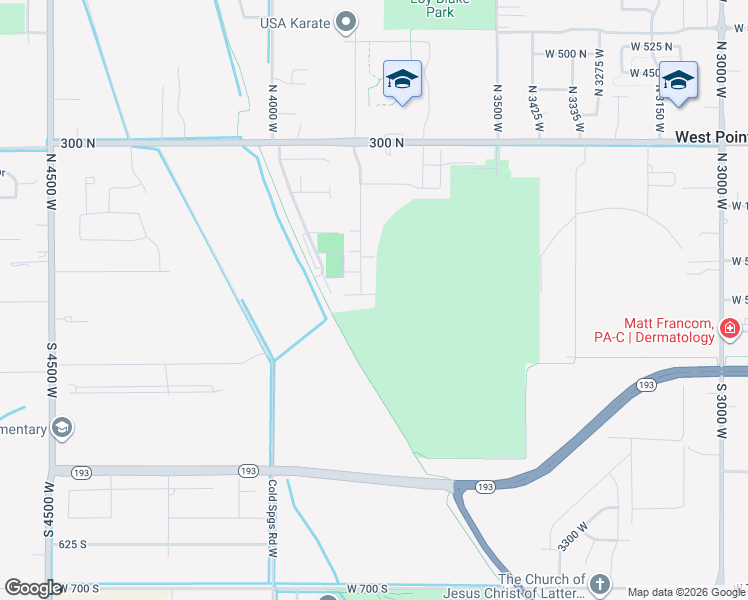 map of restaurants, bars, coffee shops, grocery stores, and more near 3793 West 50 South in West Point